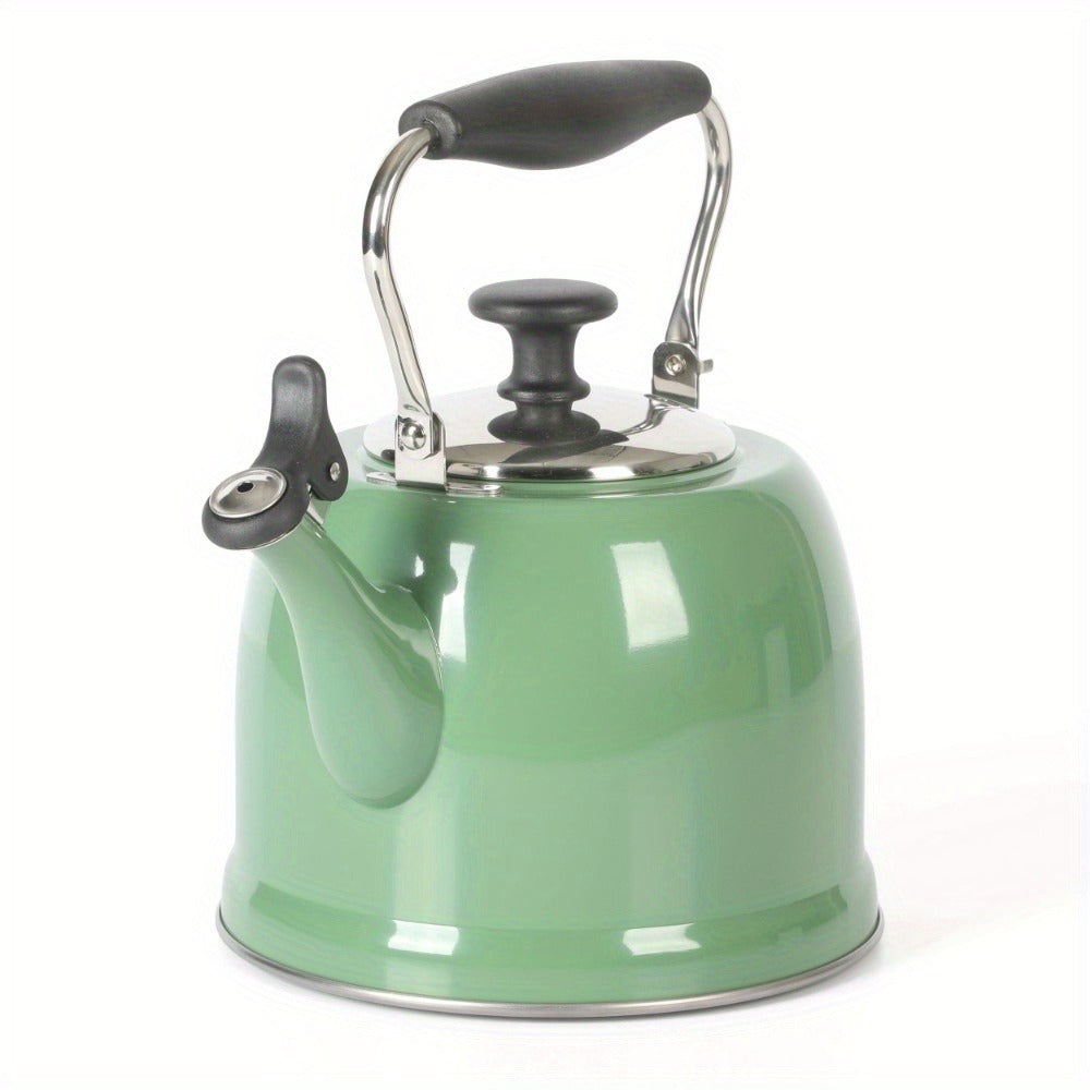 Martha Stewart Everyday Lily Pond 2.2-Quart Stainless Steel Sage Tea Kettle with Lid