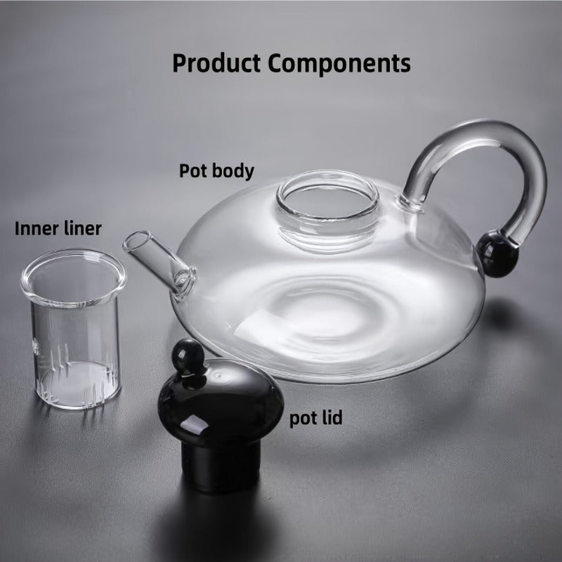 Glass Tea Set with 20.29oz Teapot and 4x6.09oz Cups - Polished Metal Finish, High-Temperature Resistant, Ideal for Home Use, Perfect for Christmas, Halloween, Easter, Hanukkah, St. Patrick's Day - Elegant Tea Infuser Set