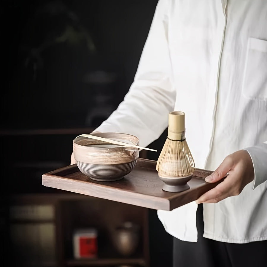 4pcs Japanese Matcha Tea Set with Ceramic Bowl, Scoop, Bamboo Whisk & Cup - Perfect for Home or Restaurant Use