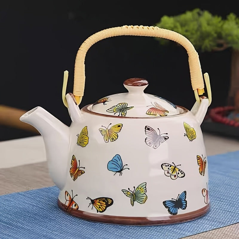 Ceramic Teapot 27.73oz - Japanese Blue and White Glaze Underglaze, Various Flower Colors, Suitable for Restaurants, Tea Rooms, Kitchens, Coffee Shops