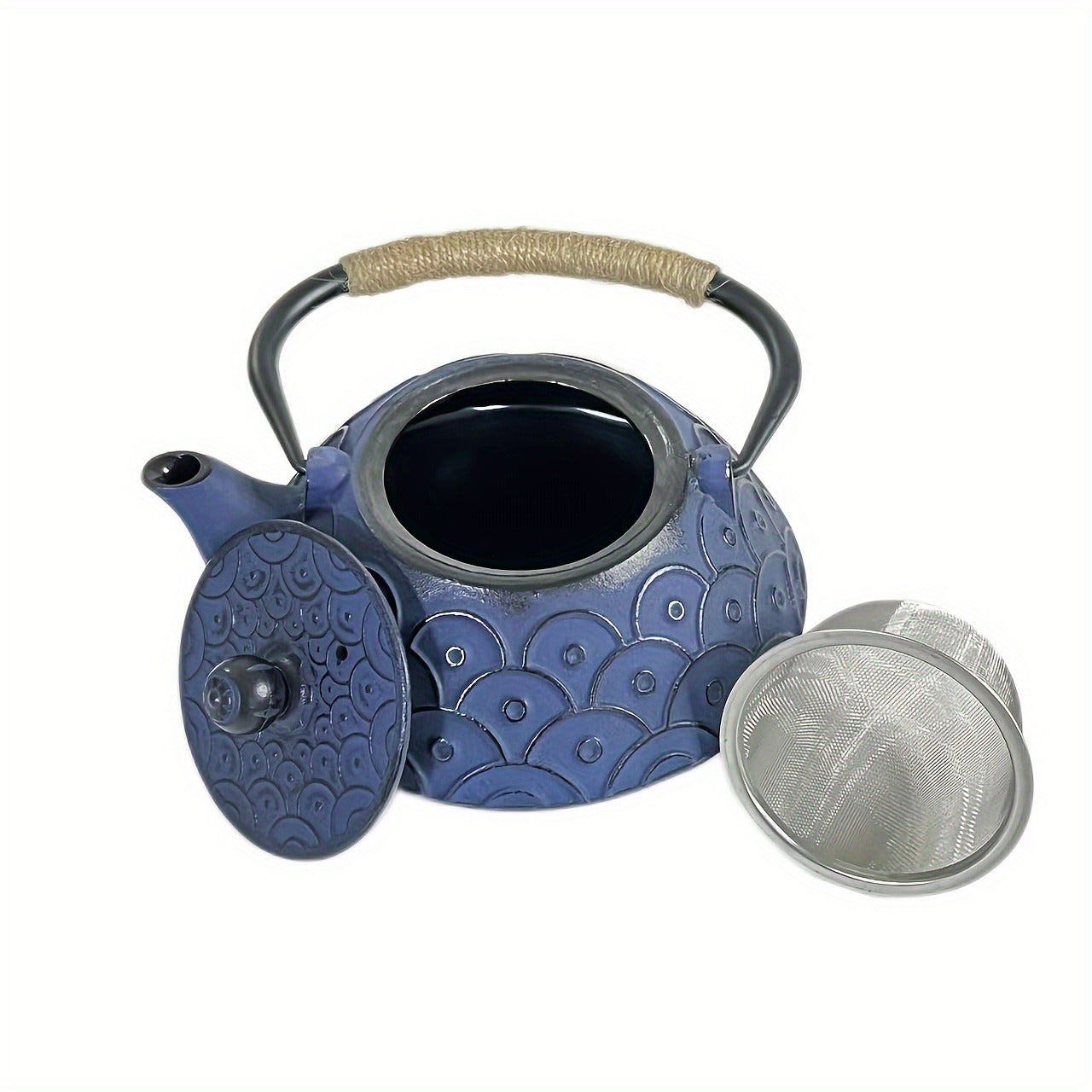 Japanese-Inspired 30.43oz Blue Fish Scale Enamel Cast Iron Teapot with Detachable Stainless Steel Infuser - Perfect for Brewing & Kung Fu Tea Ceremonies, Ideal Birthday or Holiday Gift