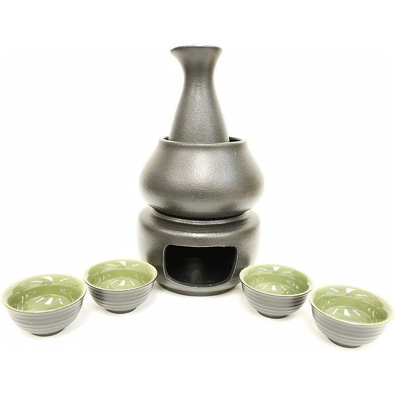 Traditional Japanese Style Sake Set with Warmer Pottery Sake Set of 7 Combo
