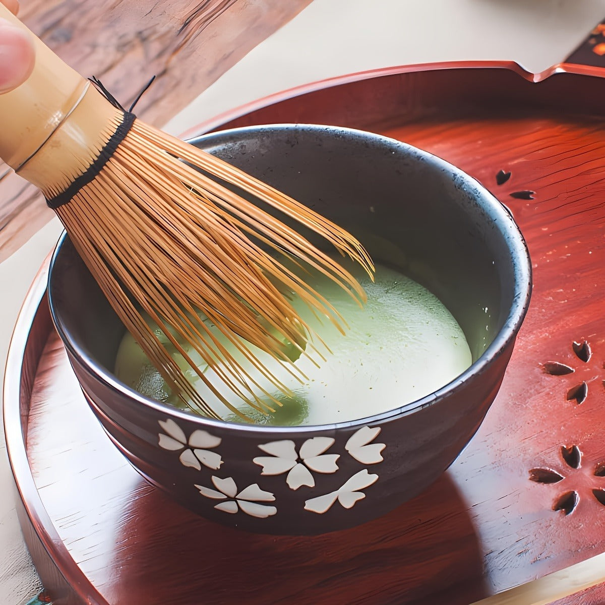 Bamboo Matcha Tea Ceremony Set - 4pcs Traditional Matcha Making Tools with Whisk, Scoop, Spoon and Ceramic Holder