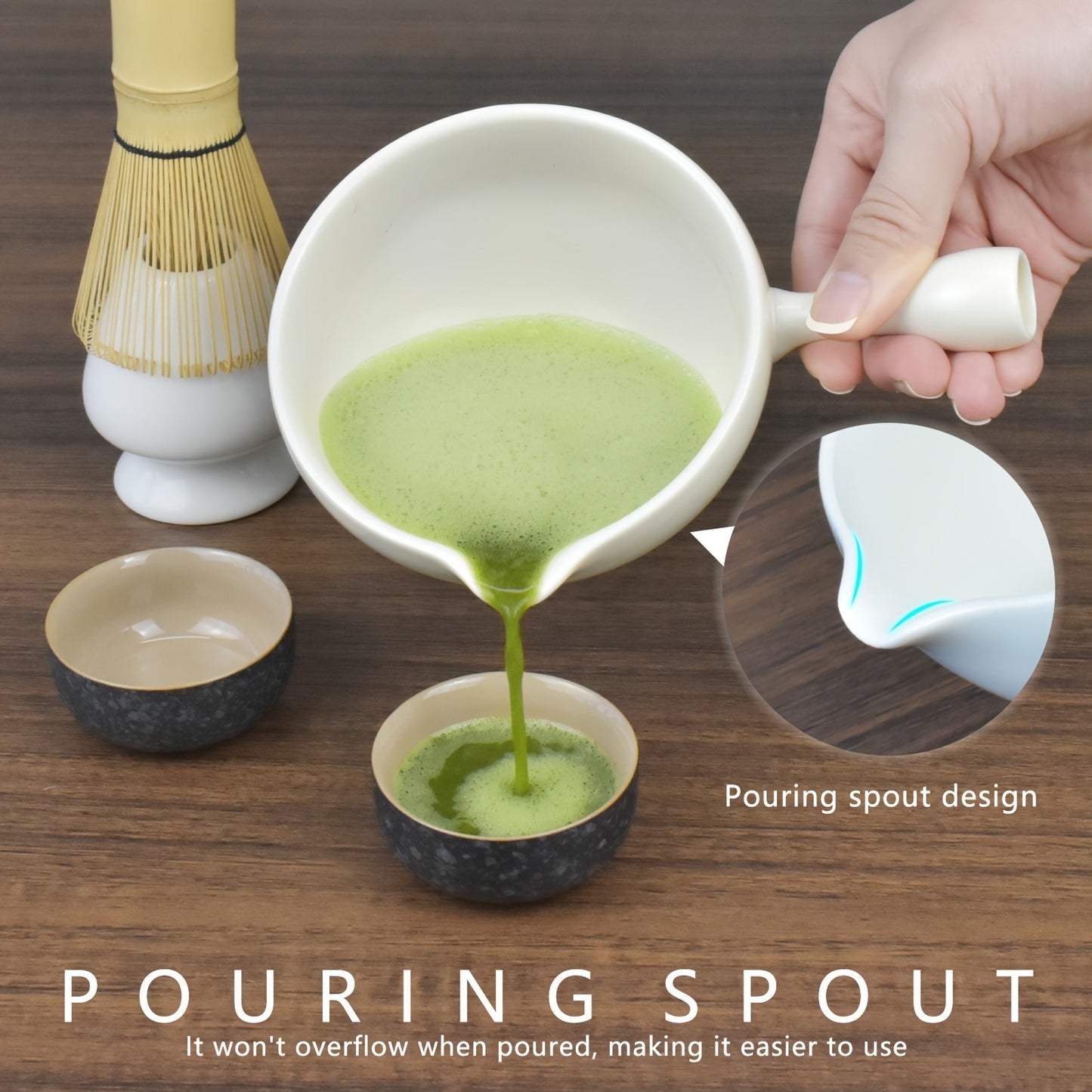 5pcs Matcha Ceremony Kit For Japanese Tea Ceremony, Bowl With Pouring Spout And Handle, Whisk, Tea Scoop, Matcha Powder Strainer, Matcha Tea Set For Making Usucha, Koicha And Matcha Latte