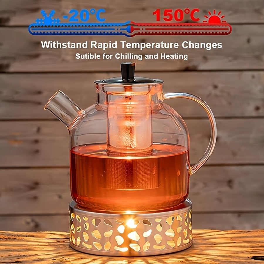 52oz Glass Teapot Set with Removable Infuser - Stovetop Safe, Leak-Proof, Lead-Free for Blooming & Loose Leaf Tea - Perfect for Home & Office