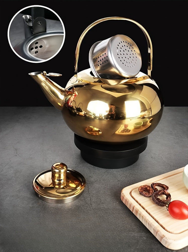 50.72oz Stainless Steel Stovetop Tea Kettle with Infuser, Large Capacity Teapot for Brewing Tea Leaves - Coffee Pot, Green Tea Kettle, Durable Camping & Picnic Kettle, Ideal for Home, Office, & Travel Use, Filter Included - No Electricity Needed