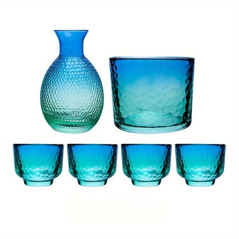 6pcs, Japanese Sake Set, 1 Tokkuri Bottle, 1 Warming Bowl And 4 Ochoko Cups, Exquisite Glass Drink Set, Home Decor, Room Decor, Gifts