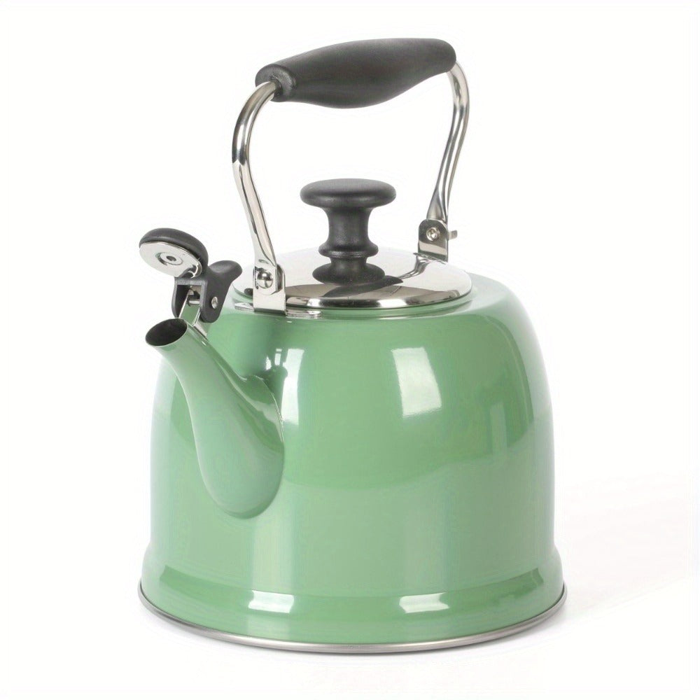 Martha Stewart Everyday Lily Pond 2.2-Quart Stainless Steel Sage Tea Kettle with Lid