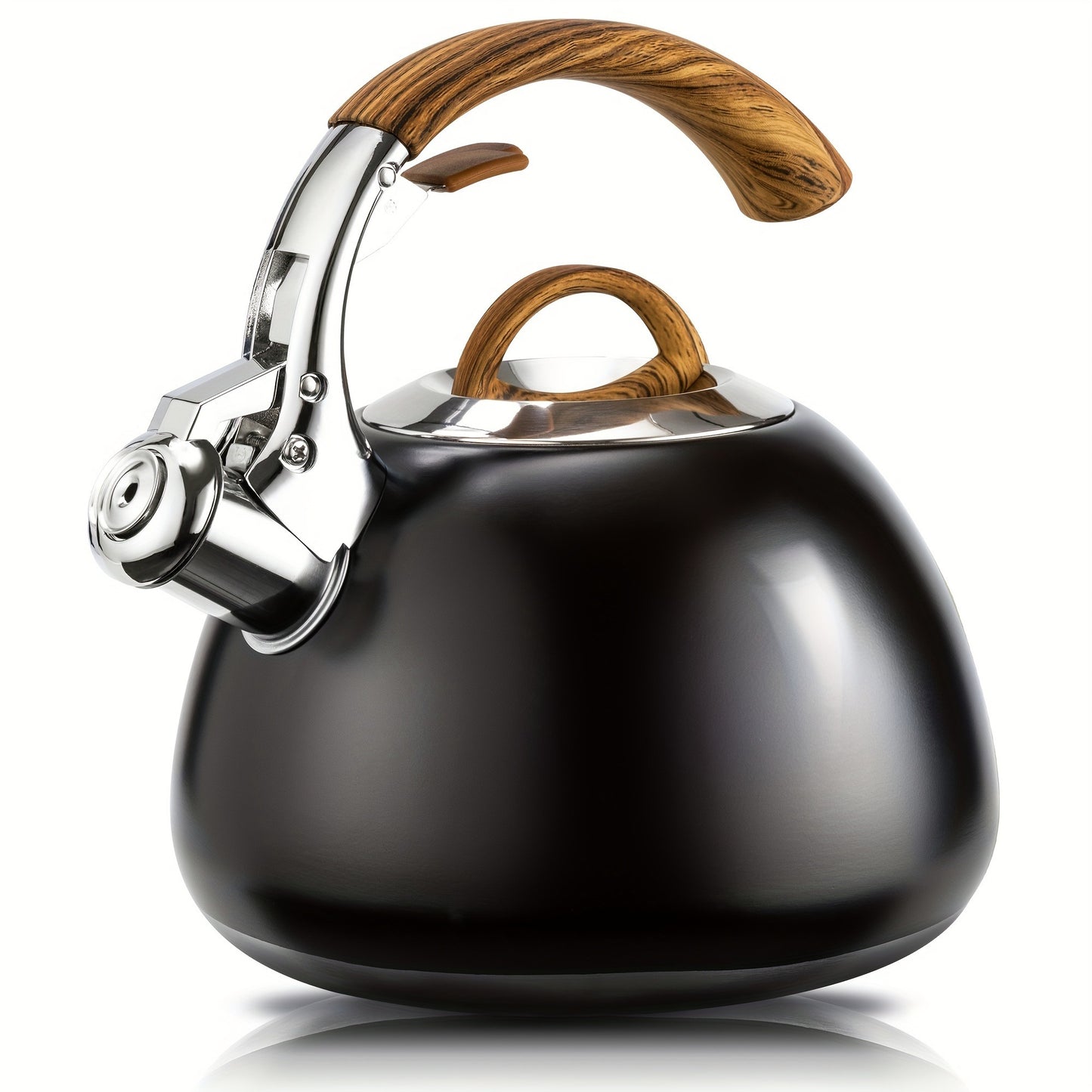 3 Quart Food Grade Stainless Steel Whistling Tea Kettle with Wooden Pattern Handle for Stovetop, Marble/Black Color Options, Essential for Home Use