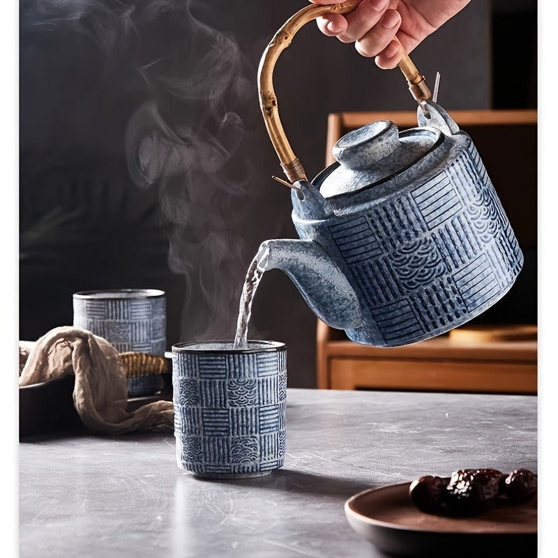 Vintage Japanese Ceramic Tea Set - Hand-Painted, Semi-Handmade with Rose & Matcha Designs for Home and Restaurant Use
