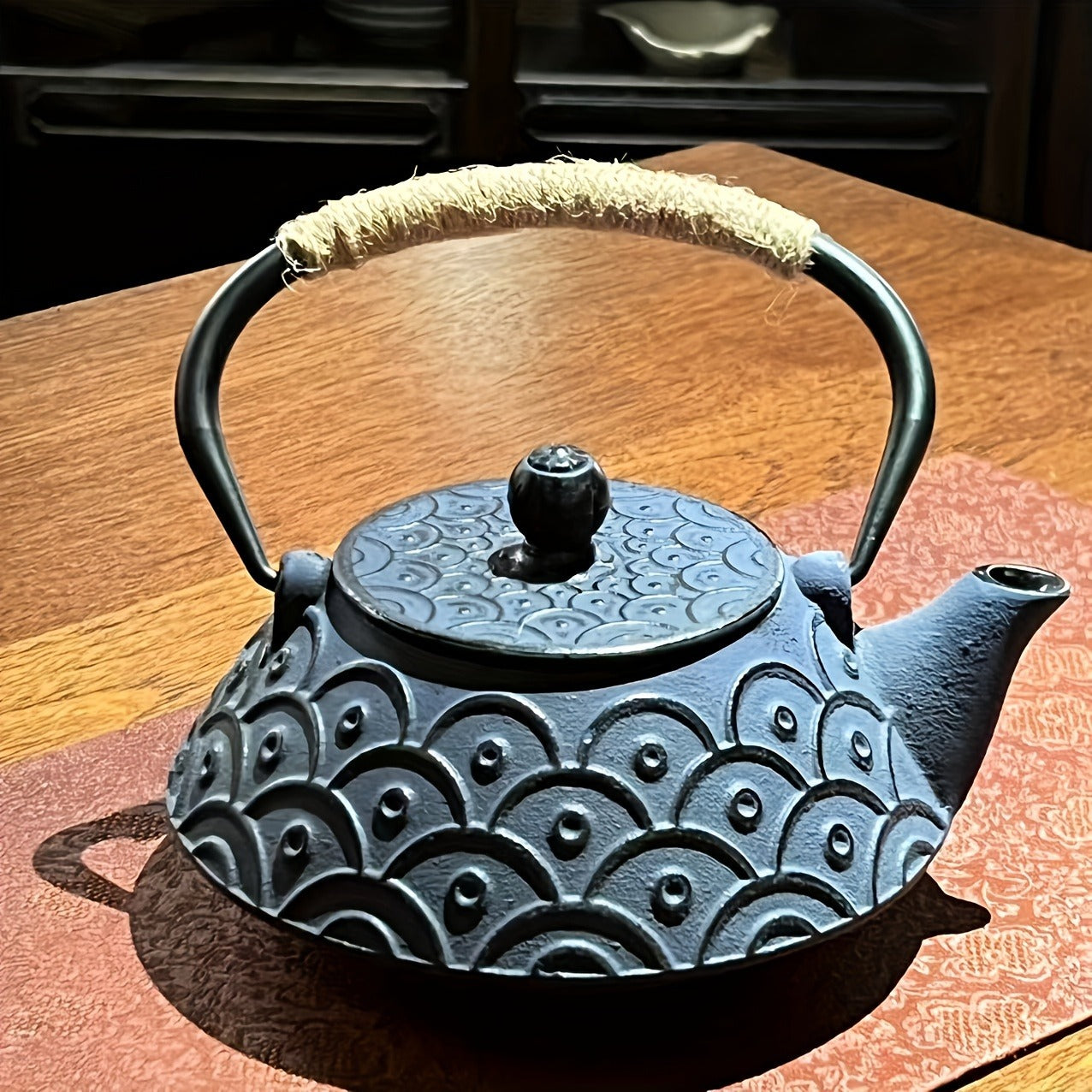 Japanese-Inspired 30.43oz Blue Fish Scale Enamel Cast Iron Teapot with Detachable Stainless Steel Infuser - Perfect for Brewing & Kung Fu Tea Ceremonies, Ideal Birthday or Holiday Gift