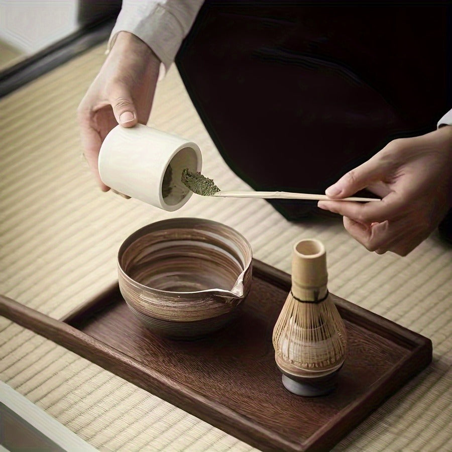 4pcs Japanese Matcha Tea Set with Ceramic Bowl, Scoop, Bamboo Whisk & Cup - Perfect for Home or Restaurant Use